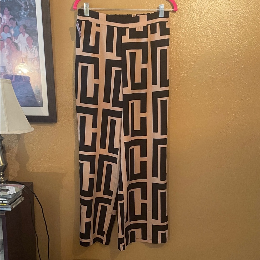 Geometric Black and Tan Wide Leg Pants